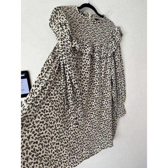 NWT Scotch & Soda Black Floral Smocked Frill Long Sleeve Mini Dress Sz Medium - Picture 7 of 12